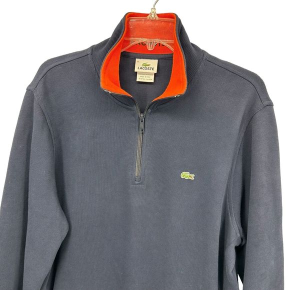 Lacoste Mens 1/4 Zip Pullover Sweater Size 6 XL Dark Blue Knit Cotton Mock Neck - Picture 2 of 15